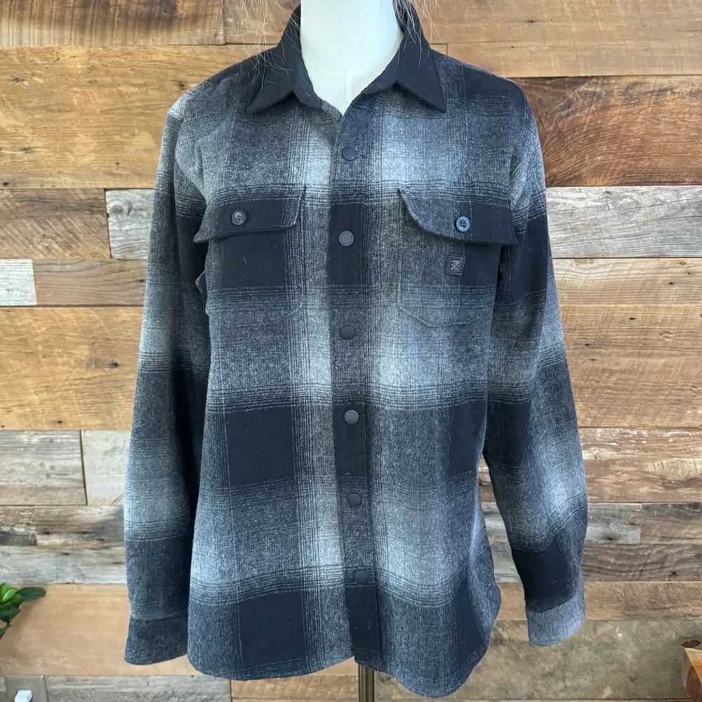 Roark Nordsman Classic Fit Charcoal Plaid Flannel Shirt Jacket w/ Elbow Patches